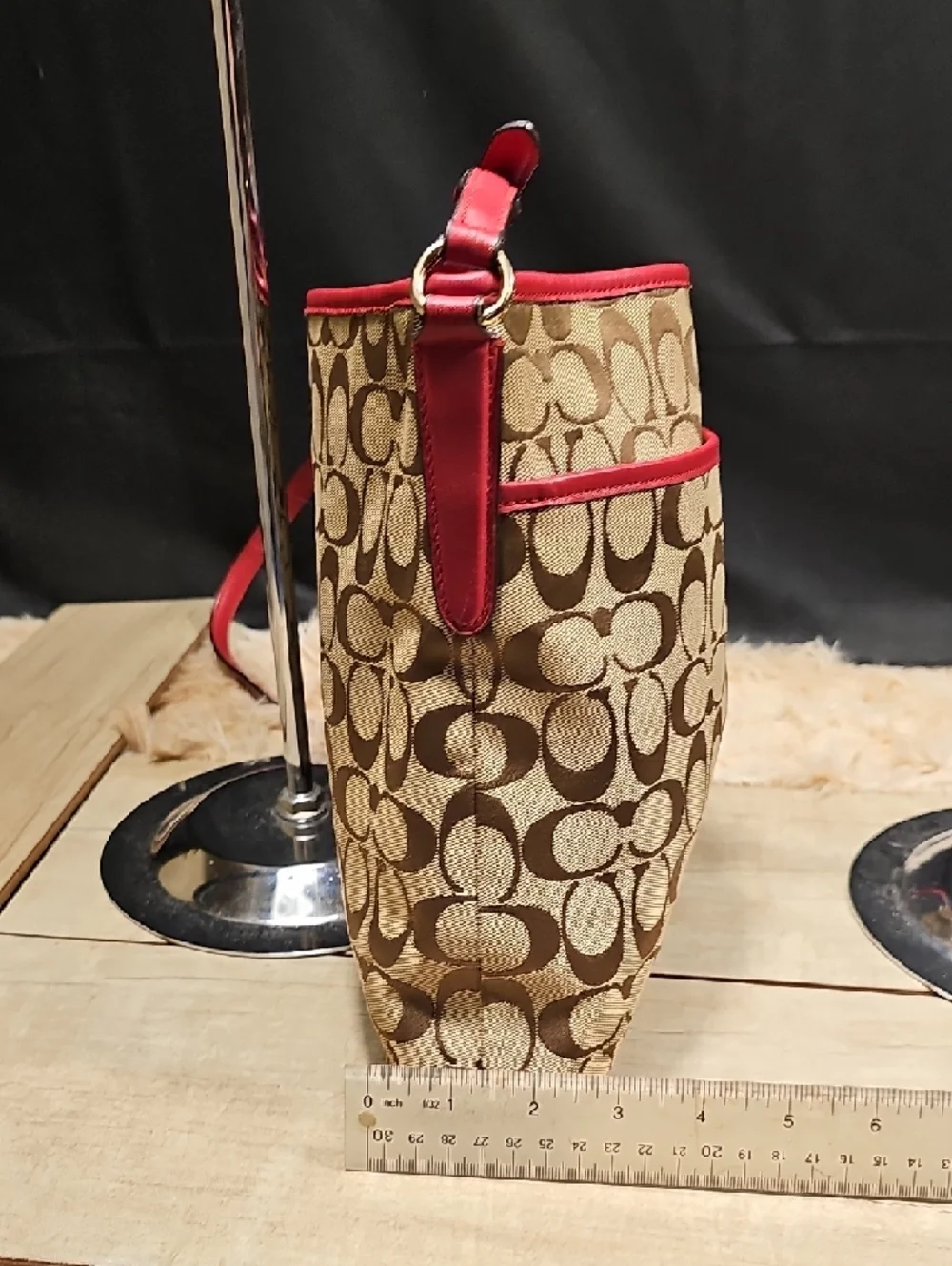 Coach Brown Signature Crossbody with Red Trim